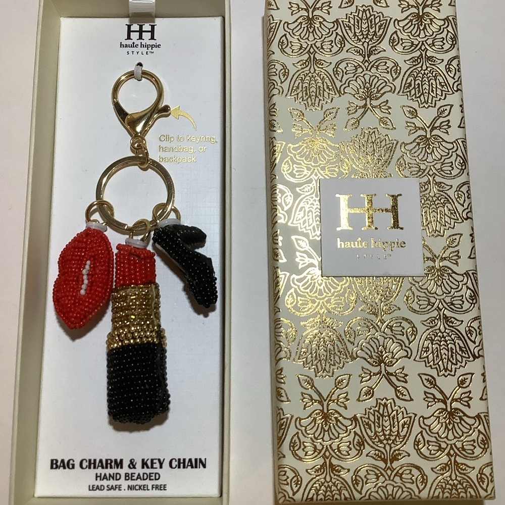 Haute Hippie Beaded Bag Charm Lipstick Hells & Lips New - Picture 2 of 2